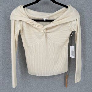 Reformation Natalia Cashmere Twist Front Sweater Size XL Cream Ribbed Knit NEW